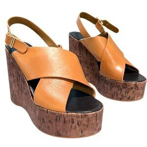 NEW Tony Bianco Tan Leather Cork Platform Wedge Sandals Size 8 Womens